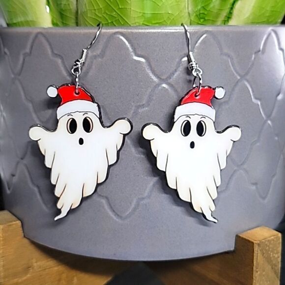 Ghost Halloween Christmas Holiday Earrings - Picture 1 of 7